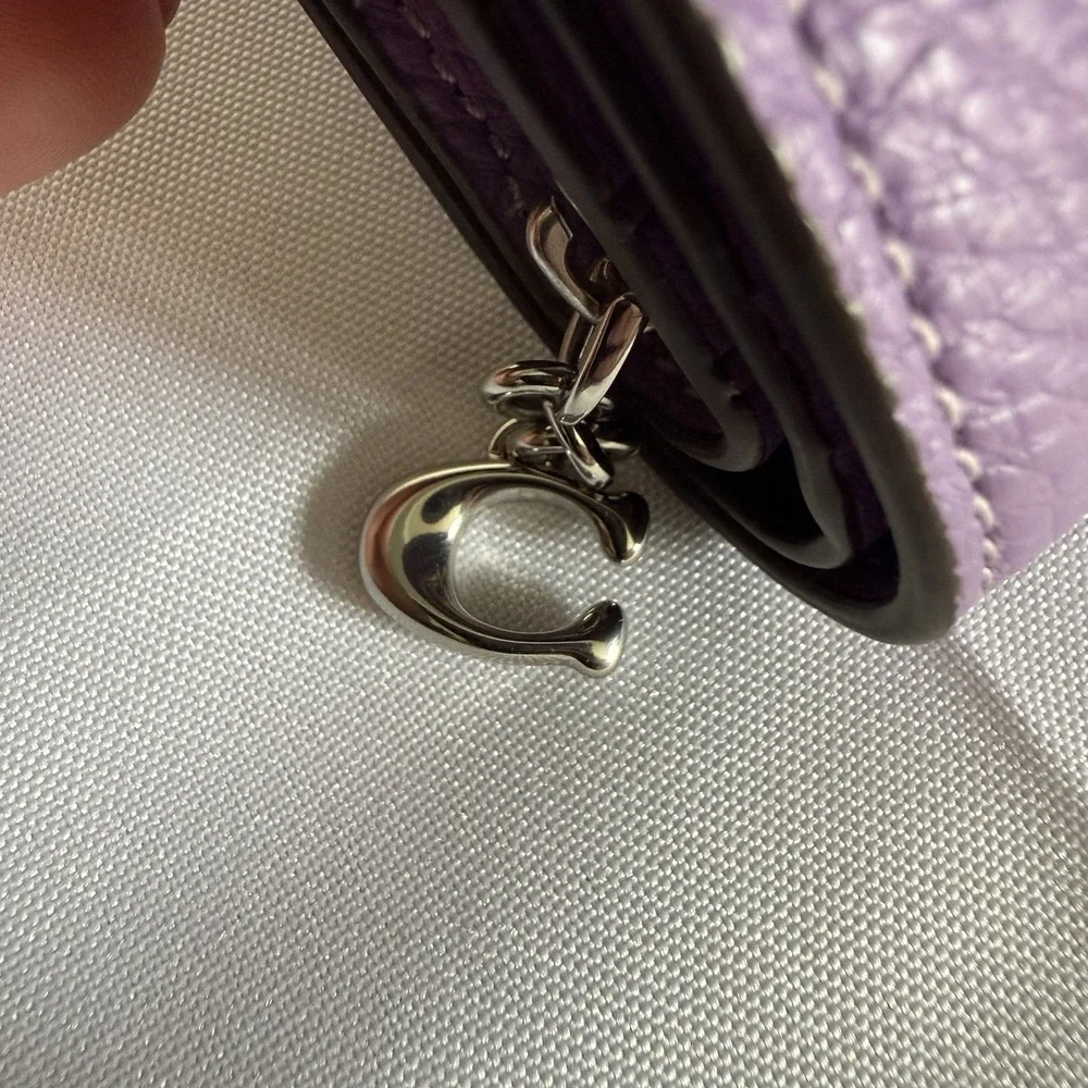 Coach Snap Zip Bifold Wallet In Purple Violet Orchard Leather Card Coin Holder
